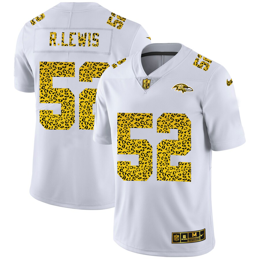 Baltimore Ravens #52 Ray Lewis Men Nike Flocked Leopard Print Vapor Limited NFL Jersey White